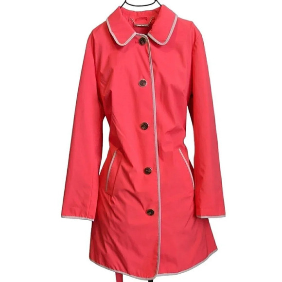 Dennis Basso Solid Water Resistant Trench Jacket Coral - Picture 1 of 6